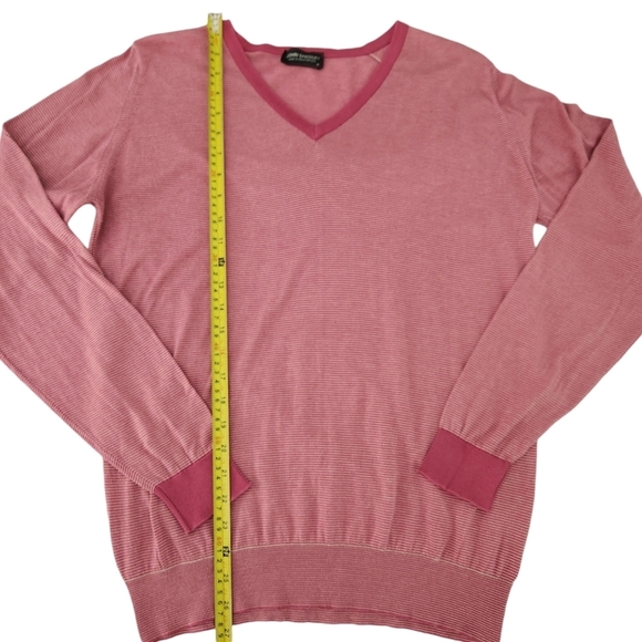 JOHN SMEDLEY Sea Island Cotton sweater V neck striped pink medium made in UK - Picture 13 of 14